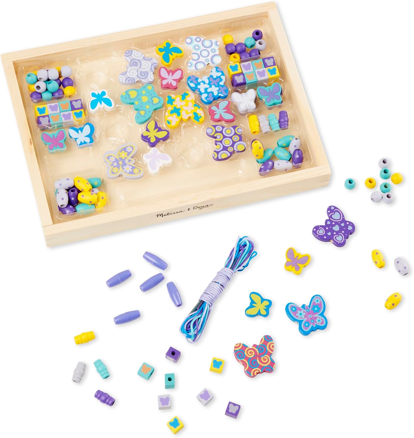 Melissa & Doug Sweet Hearts and Butterfly Friends Bead Set of 2-250+ Wooden Beads