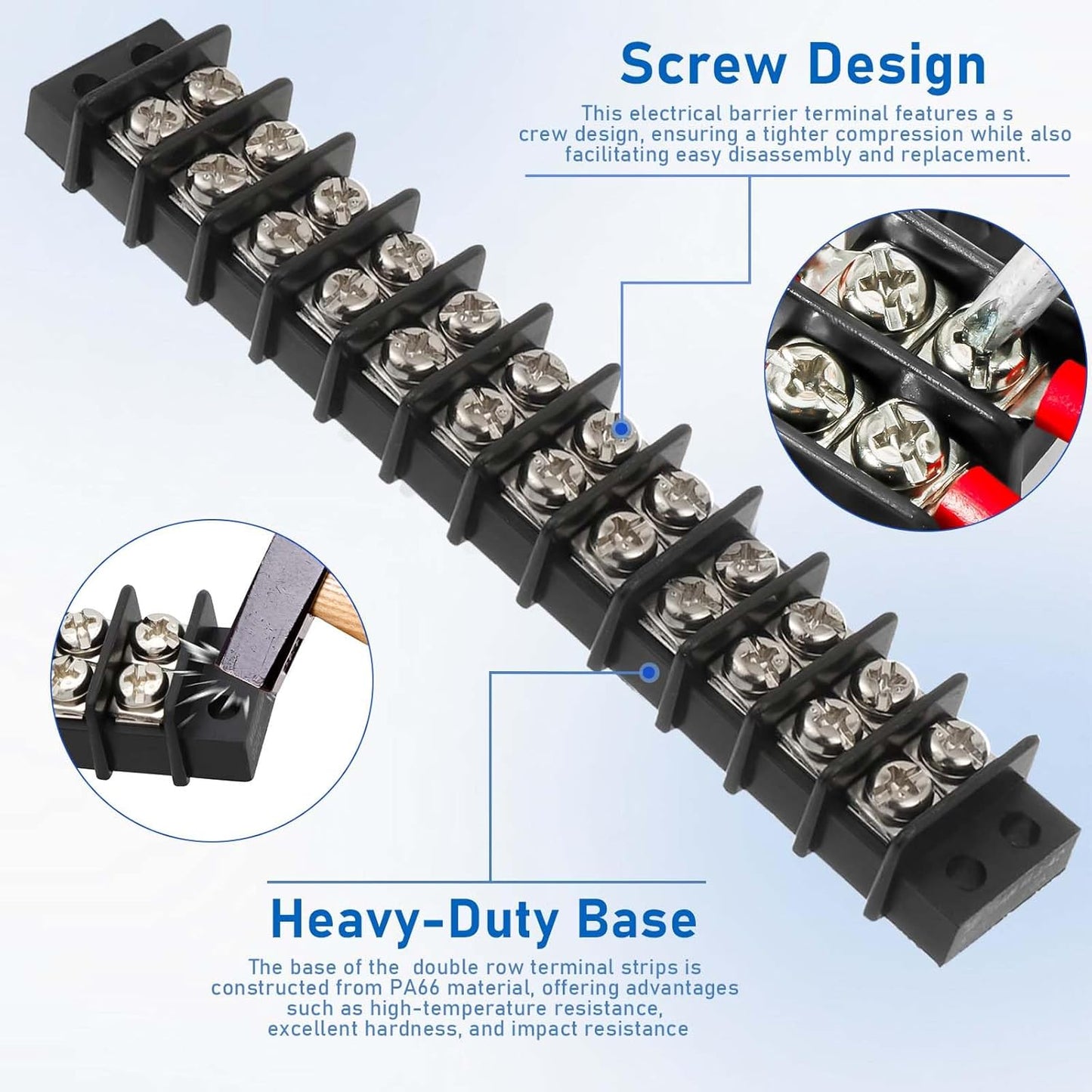 3sets 10 Position Terminal Strips， Dual Screw Terminals Block Strip with 16-14AWG Insulated Fork Wire Connectors for Electrical Wiring