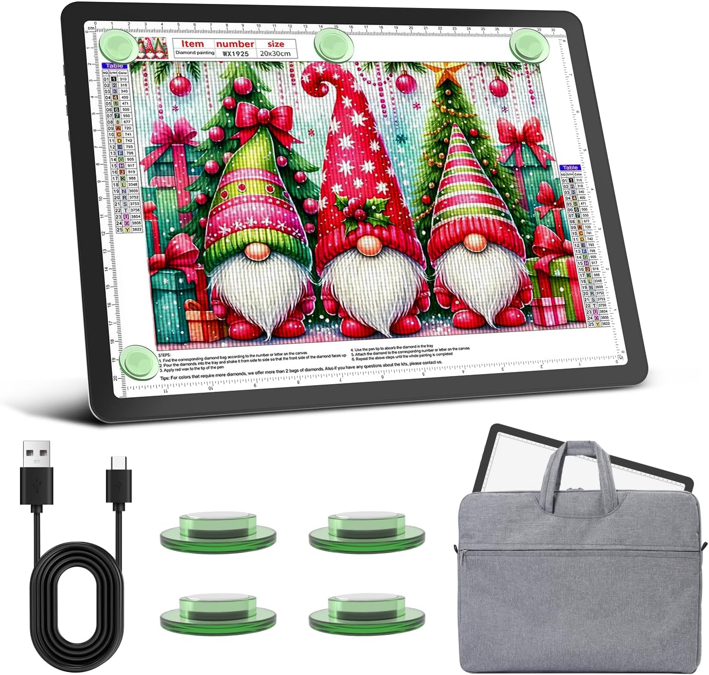 Rechargeable A3 Light Board for Diamond Painting, 5600 Lux Tracing Light Box with Side Physical Buttons, 3 Colors and 6 Levels of Brightness, LED Light Pad for Diamond Art, Drawing, Weeding Vinyl