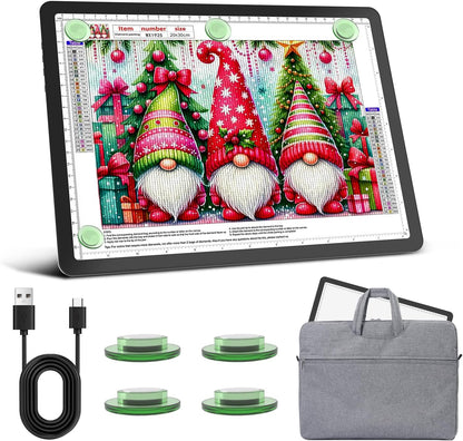 Rechargeable A3 Light Board for Diamond Painting, 5600 Lux Tracing Light Box with Side Physical Buttons, 3 Colors and 6 Levels of Brightness, LED Light Pad for Diamond Art, Drawing, Weeding Vinyl