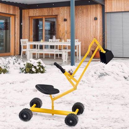 Costzon Kids Ride on Sand Digger with Wheels, Heavy Duty Steel Digging Scooper Excavator Crane with 360° Rotatable Seat for Dirt, Snow, Beach, Outdoor Sandbox Play Toy