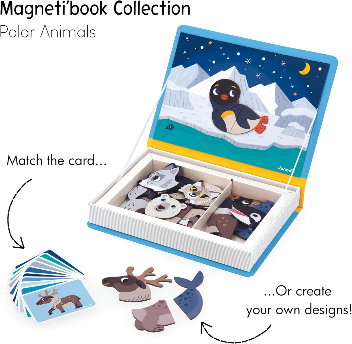 Janod MagnetiBook 41 pc Magnetic Animal Mix and Match Game - Creative Play - Enhances Motor Skills - Develops Dexterity and Coordination - Easy Storage, Educational, Safe