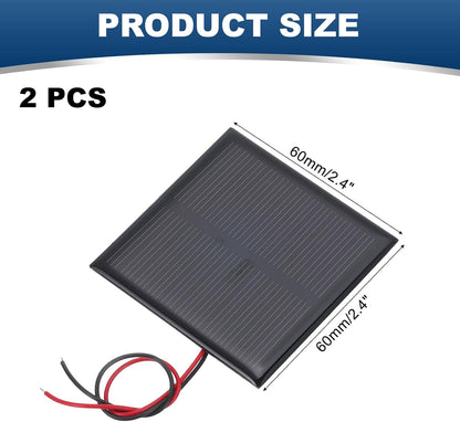 MECCANIXITY 2 Pcs 5.5V 0.44W 70mA Mini Solar Panels, Small Polycrystalline Solar Cell Panel with 2 Cable for DIY Electric Toy Materials Kits Charger, 60mm x 60mm