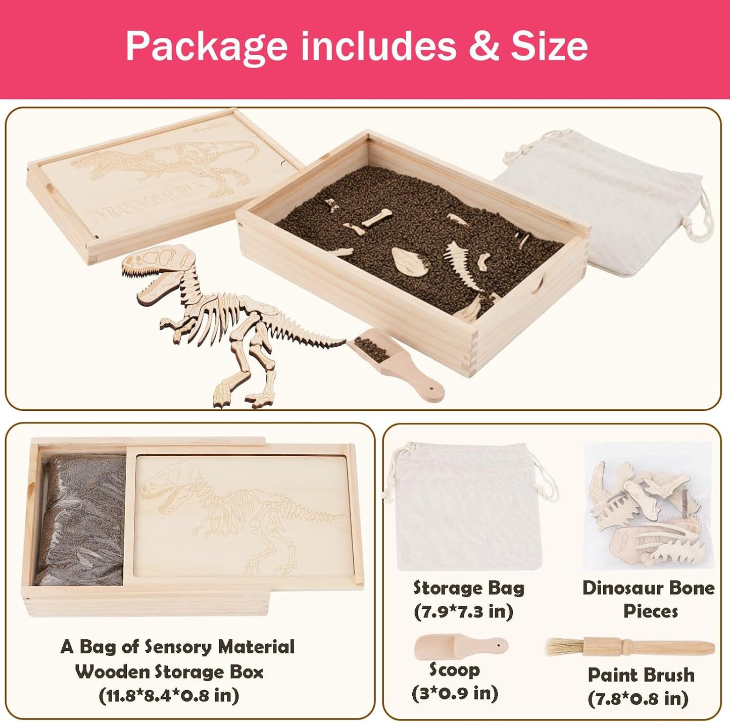Dino Excavation Archaeology Dig Kit, Fossil Digging Kit for Kids, Dinosaur Skeletons Bones Puzzle Game with Wooden Storage Box, STEM Toys for Boys and Girls (Stegosaurus)