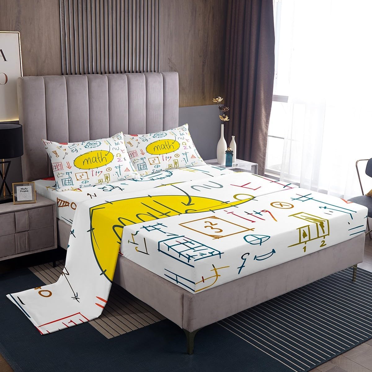 Erosebridal Science Theme Bed Sheets Set Full Size for Boys Girls Chemistry Periodic Table Print Sheet Set Chemical Subject Theme Sheets Teens Kids Math Science Atyle Fitted Sheet 4 Pcs