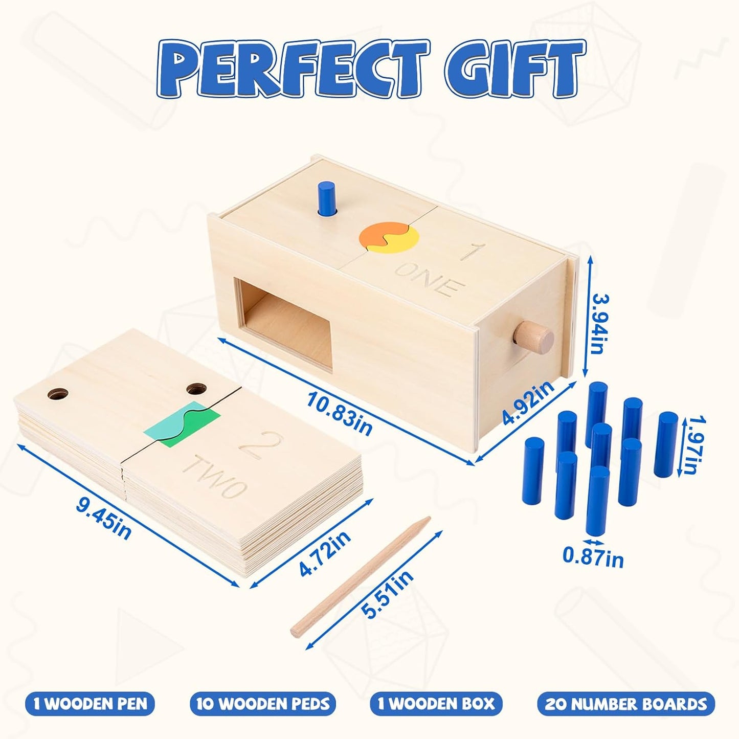 Wooden Montessori Toddler Counting Peg Board Box - Numbers & Math Toys for 1-3 Year Olds