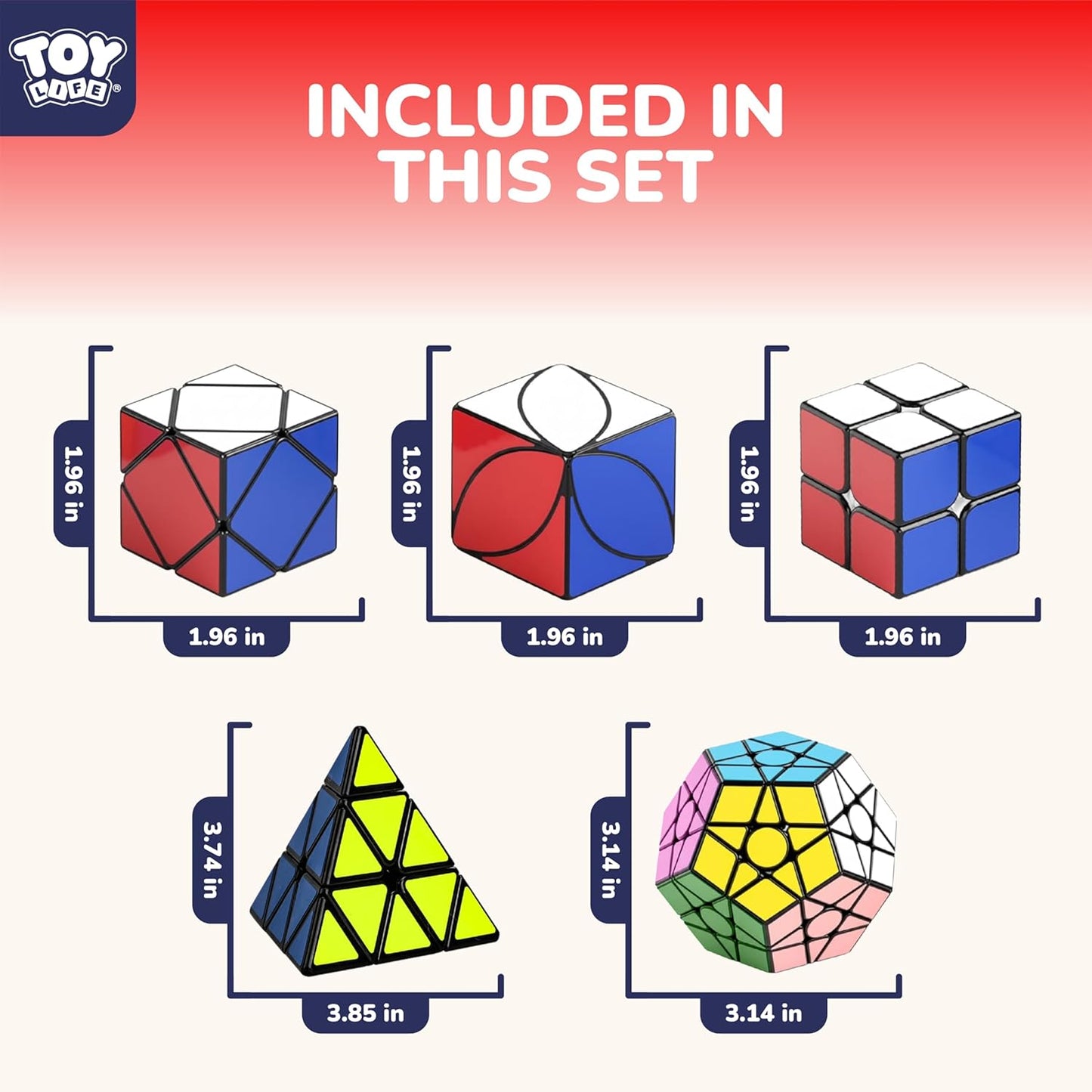 STEAM Life Speed Cube Set 5 Pack Magic Cube | Includes Speed Cubes 3x3, 2x2 Speed Cube, Pyramid Cube, Megaminx Cube Puzzle Cube Bundle for Kids & Adults