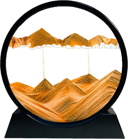 SANDCLE Moving Sand Art Liquid Motion - Moving Sand Art Picture Decor 3D Deep Sea Sandscape, Round Glass Frame Display Flowing Sand Relaxing Toy for Desktop Home Office Work Decoration(Blue, 12")