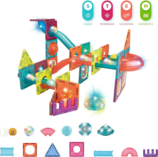 Contixo STEM Building Toys - 110 pcs Marble 3D Magnetic Run Tiles Learning Stacking Educational Building Blocks Set, Creativity Beyond Imagination, Inspirational, Recreational Toy for Kids