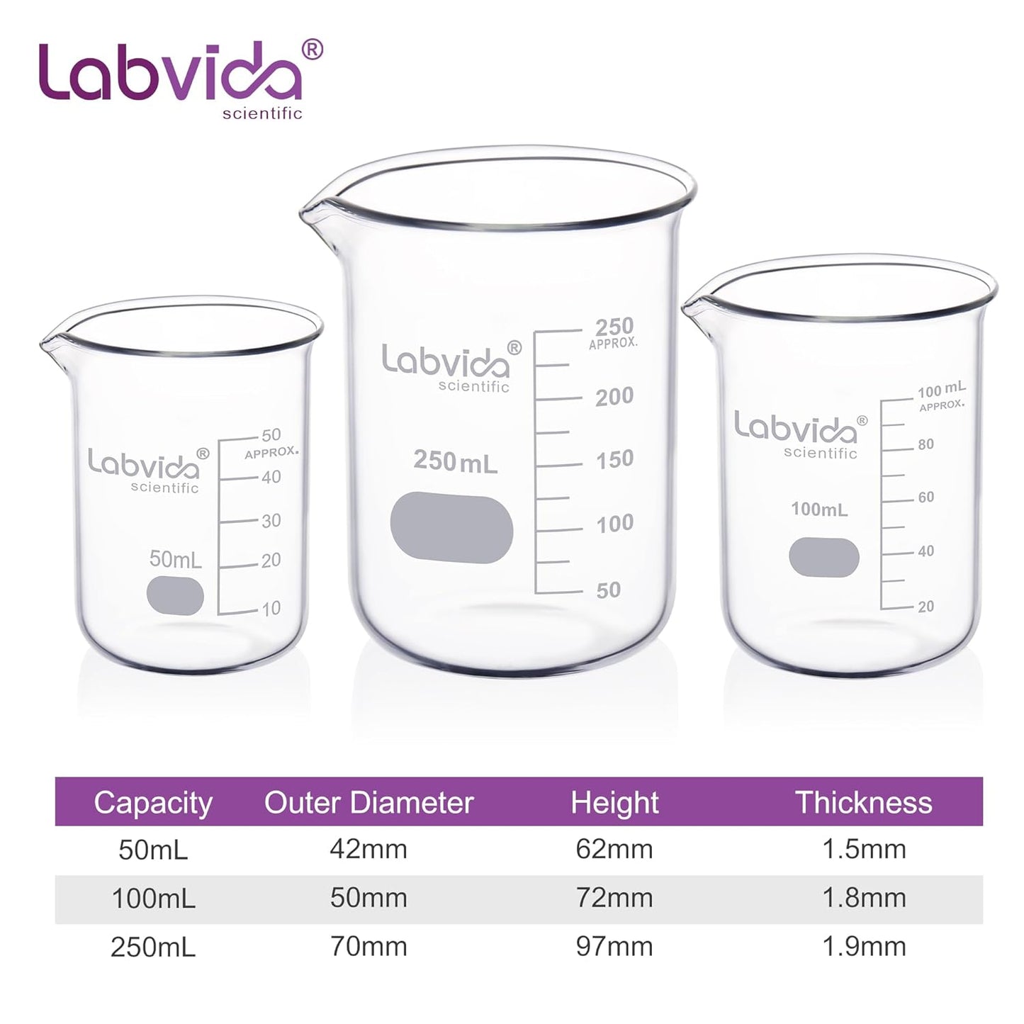 12pcs 50ml Upgrated Thick Glass Beakers, Shot Glass Beaker set, 3.3 Boro Griffin Low Form, Double Scale, LVA003