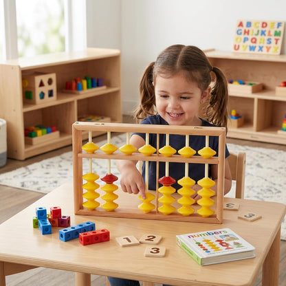 Wooden Abacus for Kids Math 7 Rods, Classroom Abaco with Non-Slip Beads & Hanging Rope, Large for Elementary School