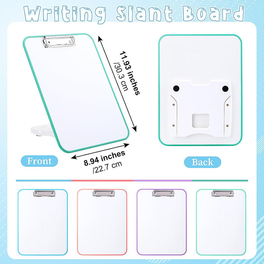 Seajan 4 Set Writing Slant Board with Stand, 15°-75° Desktop Whiteboard Dry Erase Clipboard 12x9 Inch Portable Reusable Handwriting Practice Teacher Office Supplies for Reading Drawing Studying