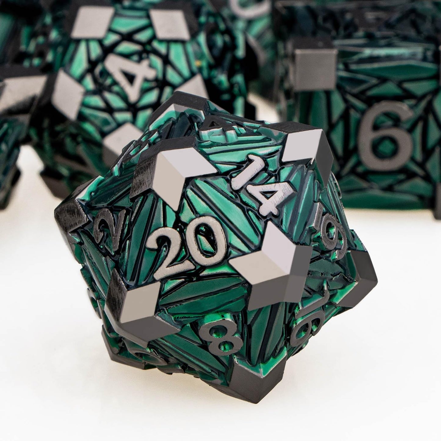 7PCS Metal DND Dice Set with Box, Debris RPG Blue White D and D Dice for D&D Tabletop Games Role Playing Game Polyhedral Dice Set D20 D12 D10 D8 D6 D4