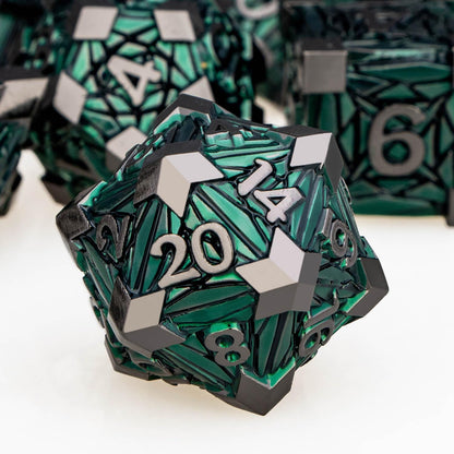 7PCS Metal DND Dice Set with Box, Debris RPG Blue White D and D Dice for D&D Tabletop Games Role Playing Game Polyhedral Dice Set D20 D12 D10 D8 D6 D4