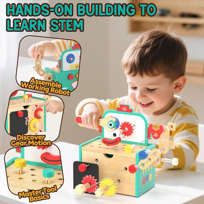 Lehoo Castle Kids Tool Set with Toolbox, Wooden Toys for 3 4 5 Years Old Boy Birthday Gift, Construction Play Tools, STEM Learning Toys for Preschooler, Pretend Play Gifts for Christmas