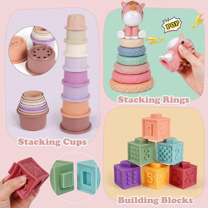 Montessori Baby Toys for Infants 6-18 Months Toddler 6–12 Months Shape Sorter Sorting Stacking Toy Sensory Learning Set with Stacking Rings for Babies Birthday Gift