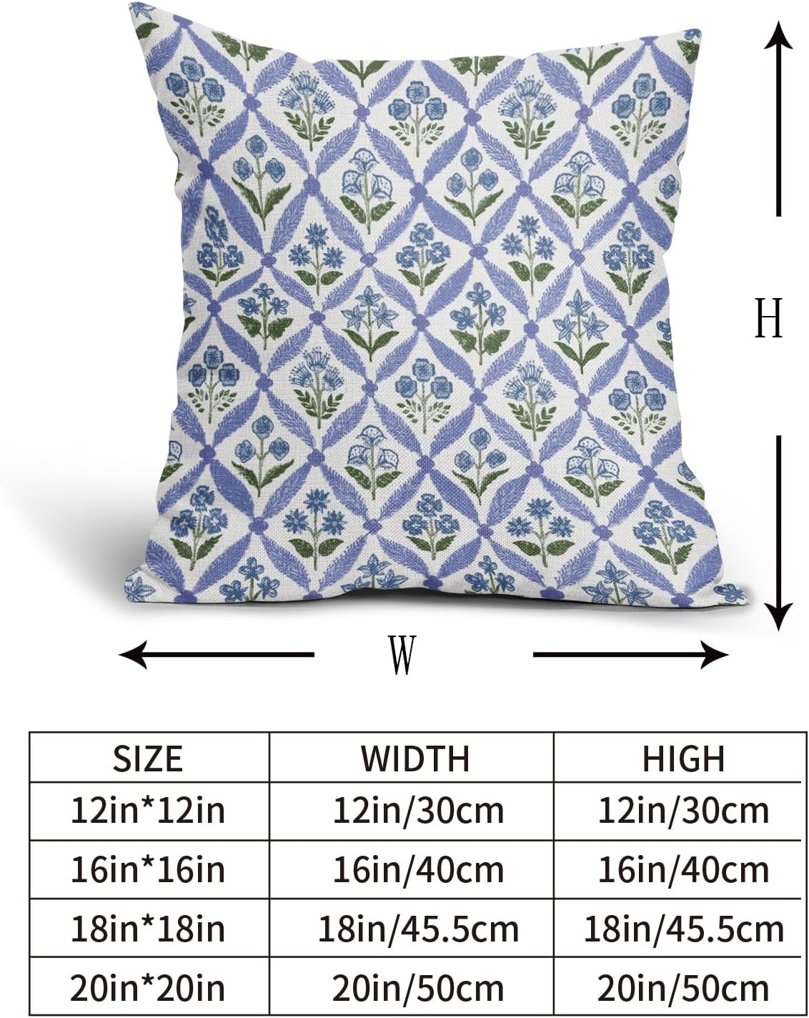 Blue Green Floral Block Print Pillow Covers 12X20 Set of 2, Flower Pattern Spring Summer Print Decorative Throw Pillow Covers Outdoor Farmhouse Seasonal Cushion Case Couch Sofa Bed Decor
