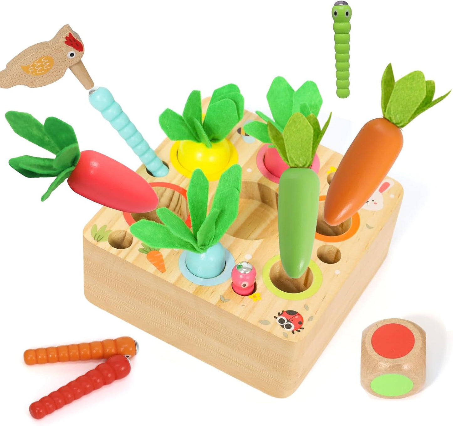 Ancaixin Montessori Toys for Babies 6-12 Months, Wooden Toys for 1 Year Old Boys and Girls, Educational Carrot Harvest Toy for Toddlers, Shape Sorting Matching Puzzle, Developmental Birthday Gifts