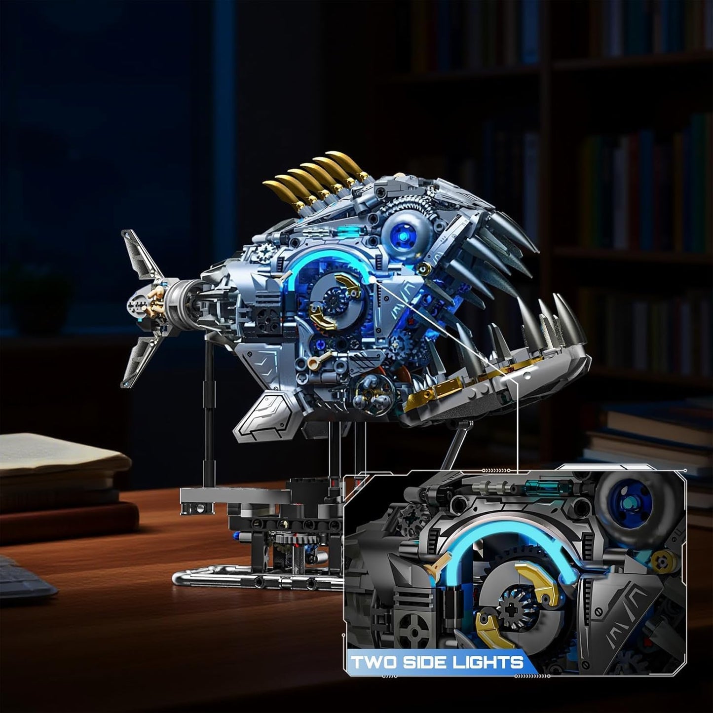 Mechanical Piranha Building Block Kit Hand Cranked Motor Dual Mode Drive Gear Multi Joint Motion Toy for Boys, Girls, and Hobbyists, Ideal for STEM Classrooms or Gift Giving