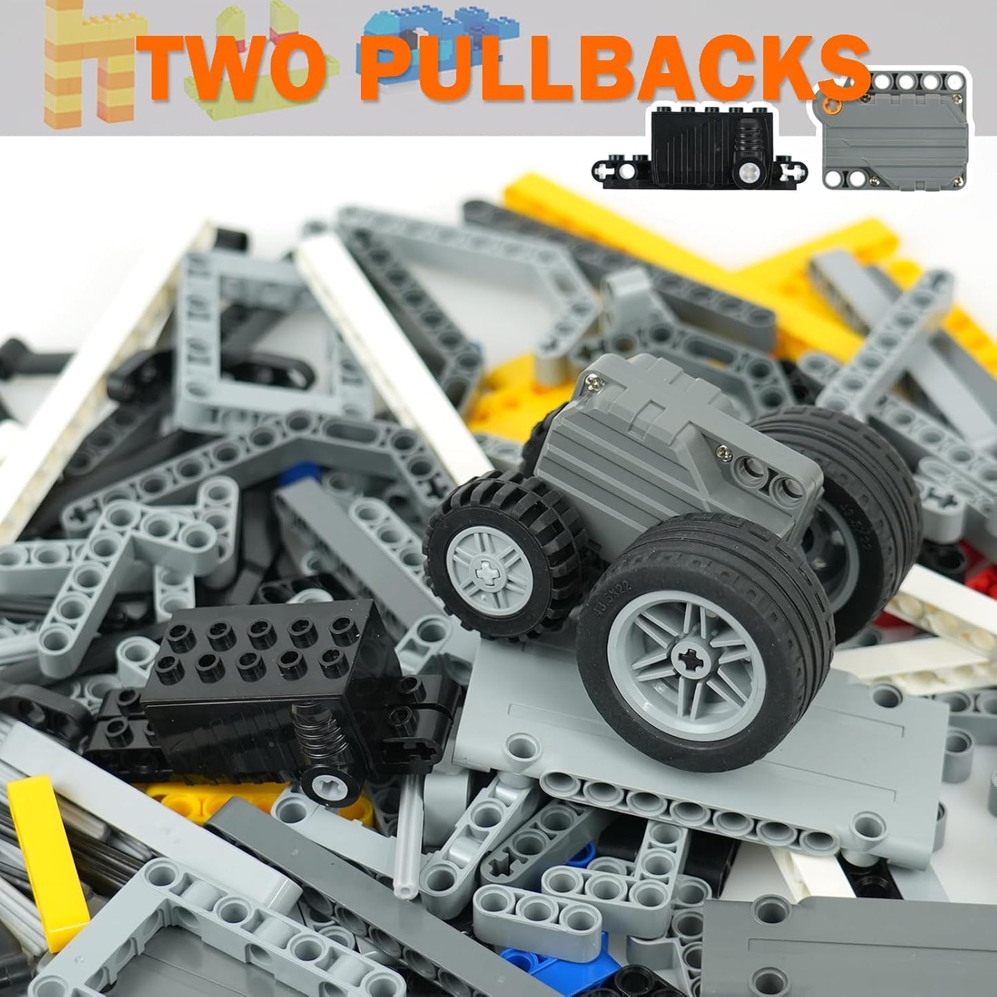 MALEKO Technical Gears-Axles-Pins-Wheel Set, 800+ Piece Technical Parts Compatible with Major Brands, Building Block Accessories Kit-Motor, Wheels, Chain Link Connector, Tires