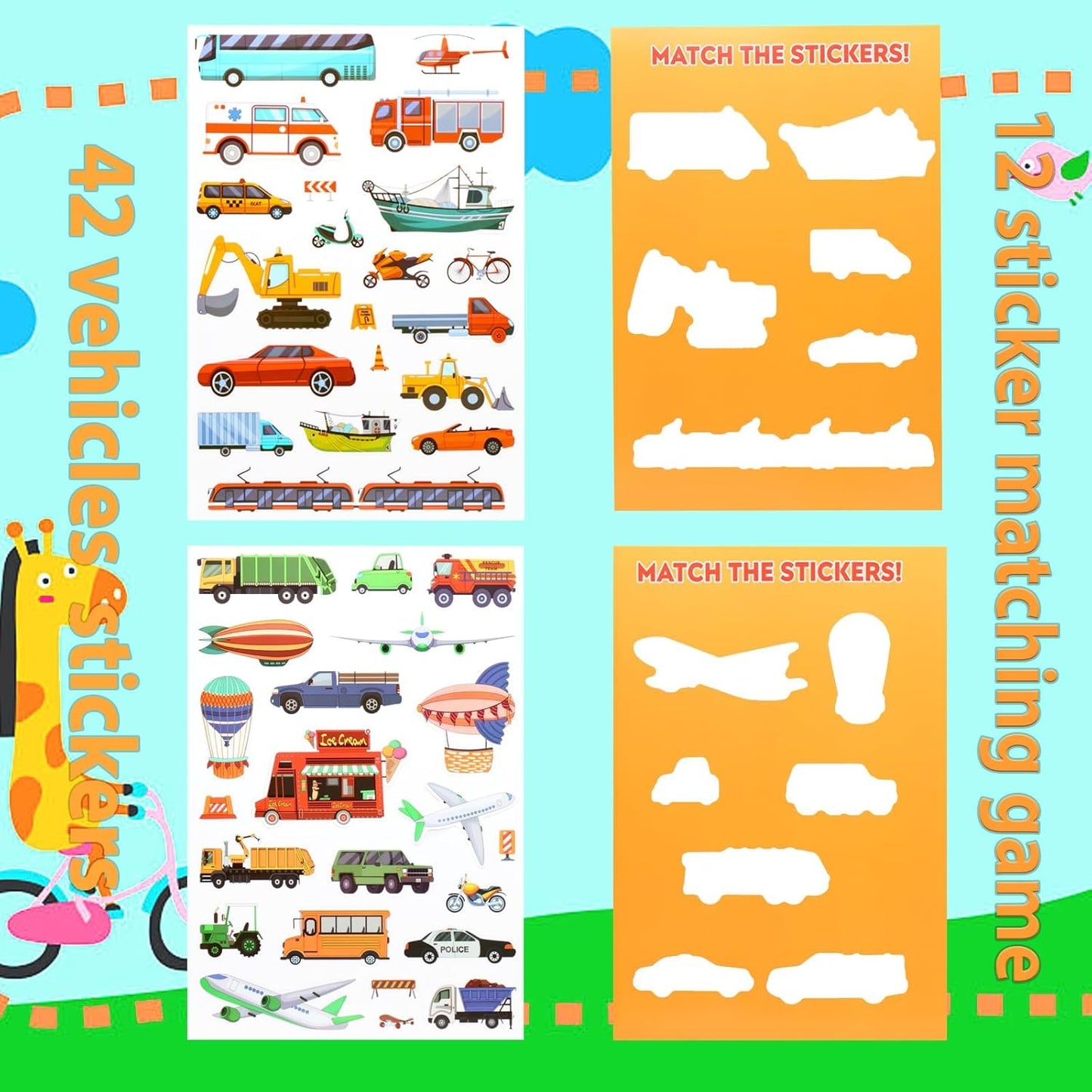 Jelly Sticker Books for Toddlers 2-4 Years, Reusable Sticker Book for Kids 1-3, Toddler Easter Basket Stuffers＆Travel Essentials Animals Stickers for Kids Toddler Plane Activities (Animals)