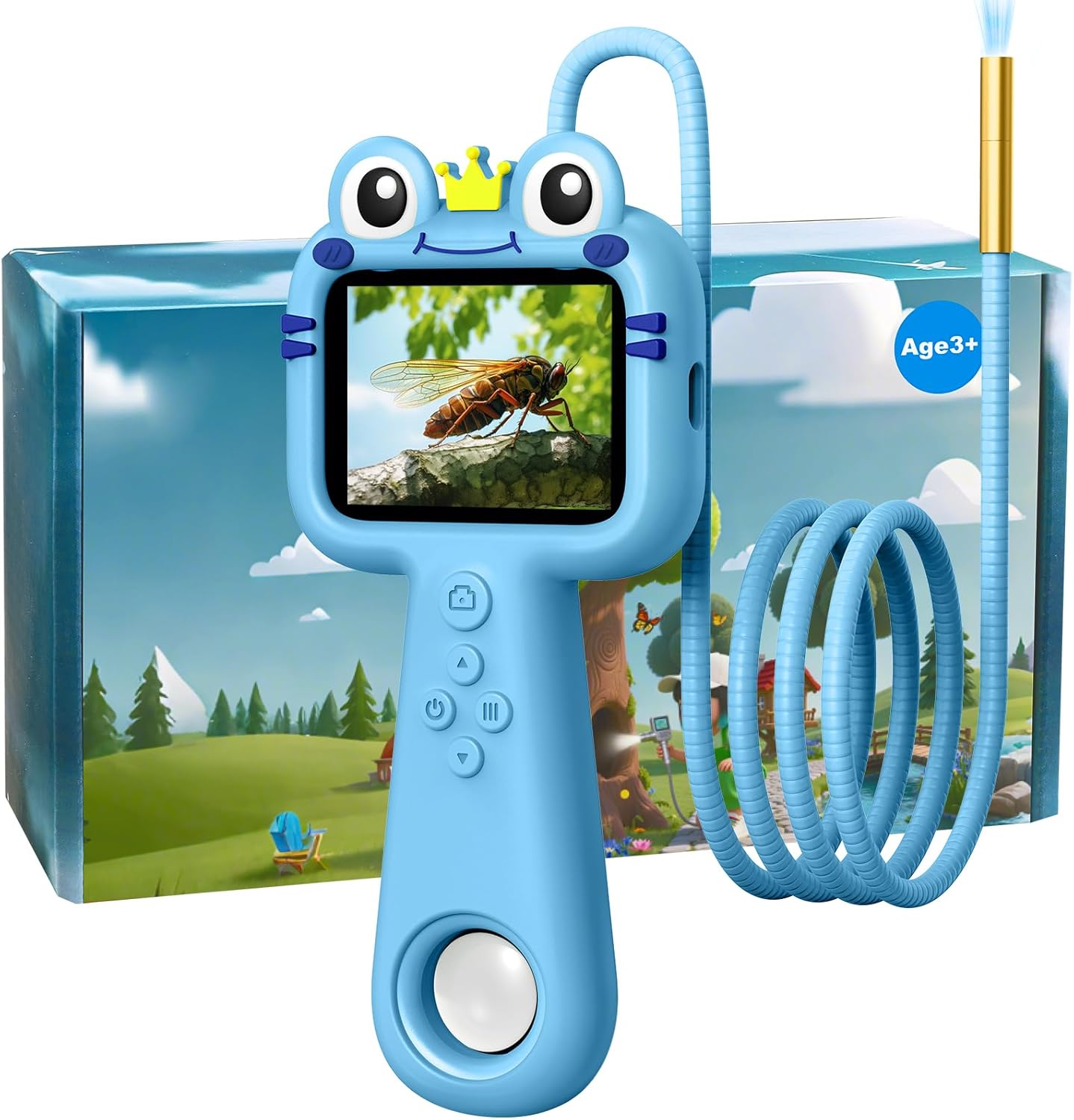 Toy Borescope Camera with Ligh for Kids - Ourdoor Educational STEM Toy Gift for 4 5 6 7 8 9 10 Years Old Boys Girls Birthday, Kids Toy Camera for Outdoor Adventures & Nature Discovery (Blue)