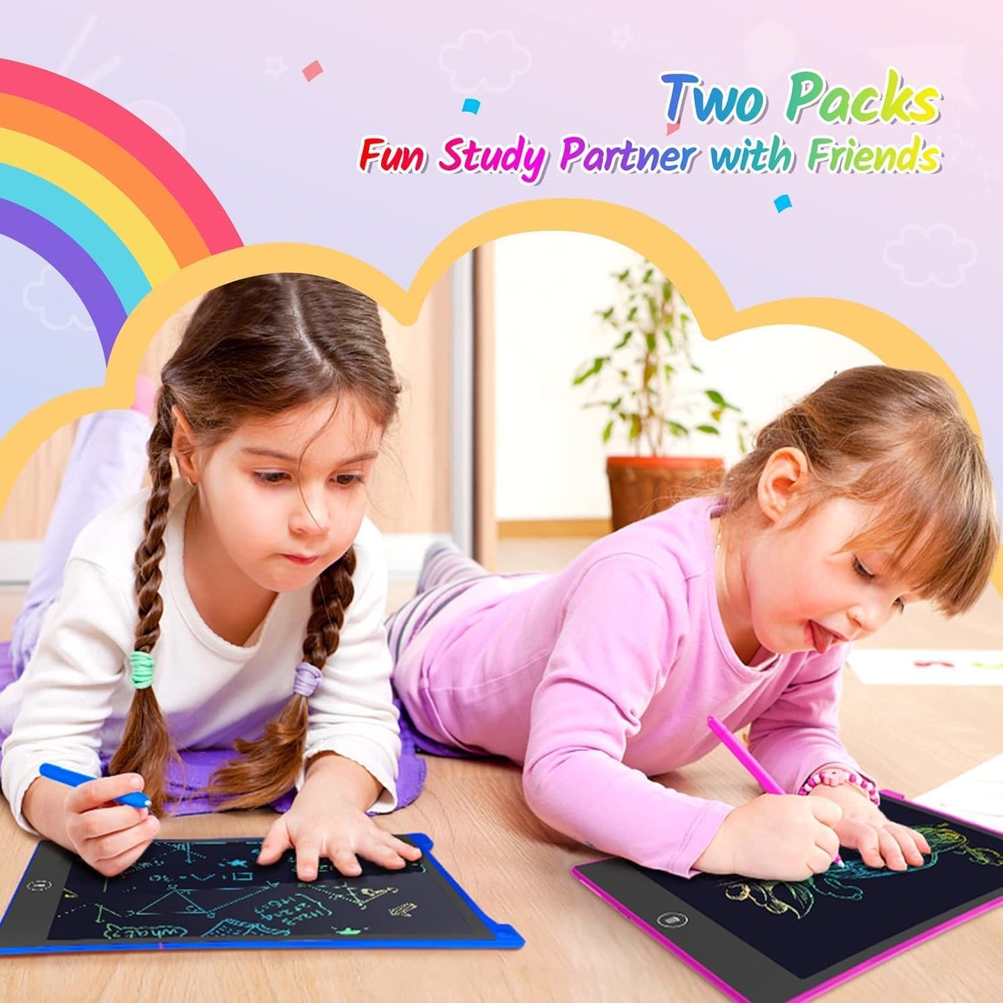 TECJOE 10 Inch 2 Pack LCD Writing Tablet, Colorful Doodle Board Drawing Tablet for Kids, No Mess Toddler Travel Learning Toys, Christmas Birthday Gifts for 3 4 5 6 7 8 Year Old Boys Girls Preschooler