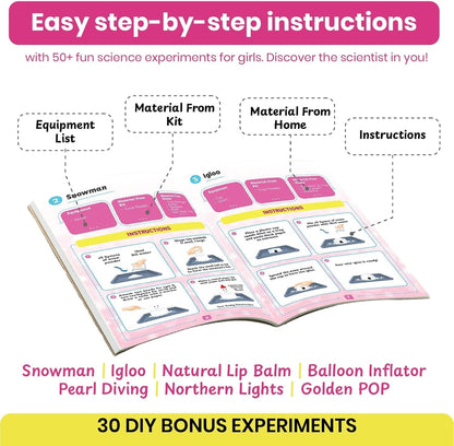 50+ Experiments Science Kit for Girls, Includes DIY Nail Art, Personalised Jewellery, Lip Balm, Frozen Wonderland | Birthday Gift for Girls, Educational Toy for Kids - Curious Junior