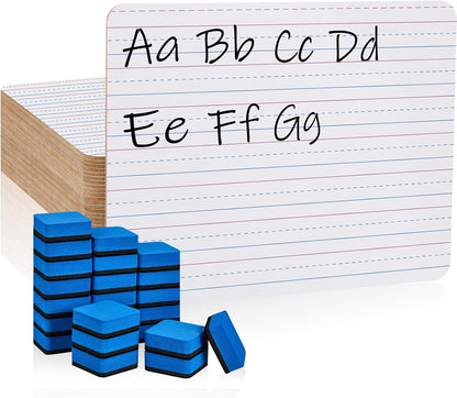 24 Pack 9"x12" Double Sided Whiteboard Lined Dry Erase Boards for Kids Ruled Writing Board with Whiteboard Eraser Handwriting Practice for Students Small White Board with Lines