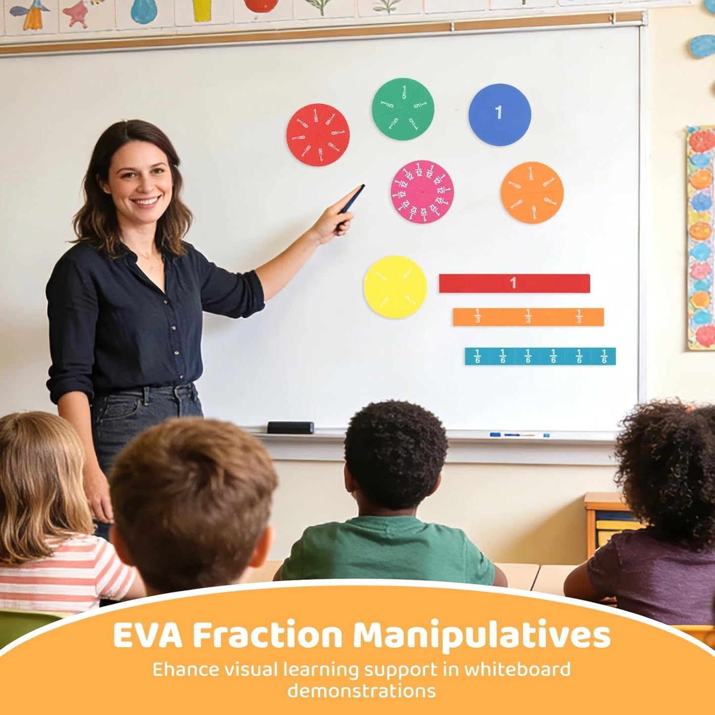 12 Sets EVA Rainbow Fraction Manipulatives, Includes 6 Sets Fraction Tiles and 6 Sets Fraction Circles, Broad Coverage from 1/1 to 1/12, Visual Learning Tool