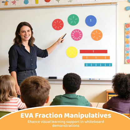 12 Sets EVA Rainbow Fraction Manipulatives, Includes 6 Sets Fraction Tiles and 6 Sets Fraction Circles, Broad Coverage from 1/1 to 1/12, Visual Learning Tool