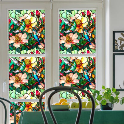 JOONOR Privacy Window Film Stained Glass Window Sticker Non-Adhesive Frosted Glass Film Decorative Magnolia Flower Pattern Static Cling Decals for Home UV Blocking/Heat Insulation 17.7 x 39.4 Inch