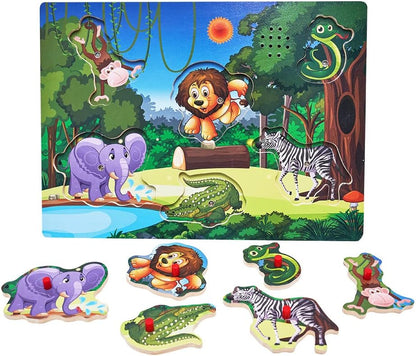 Wooden Transportation Sound Peg Puzzles for Toddlers, Wooden Pegged Puzzle with Sound Effect for Toddlers and Preschoolers, Educational Learning Toy Gift
