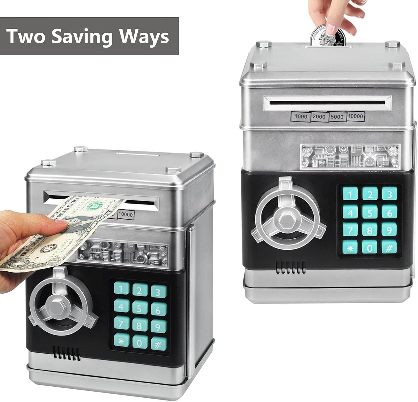 HUSAN Piggy Banks Money Banks for Kids, Electronic Password Code Money Banks ATM Banks Box Coin Bank for Children Boys and Girls (Grey Bue)