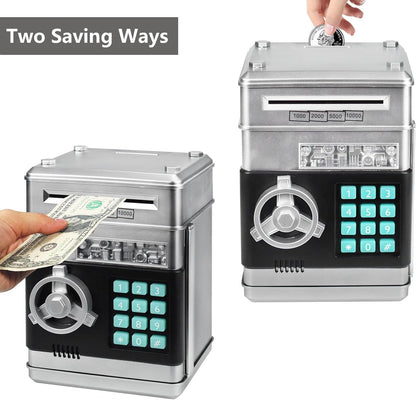 HUSAN Piggy Banks Money Banks for Kids, Electronic Password Code Money Banks ATM Banks Box Coin Bank for Children Boys and Girls (Grey Bue)