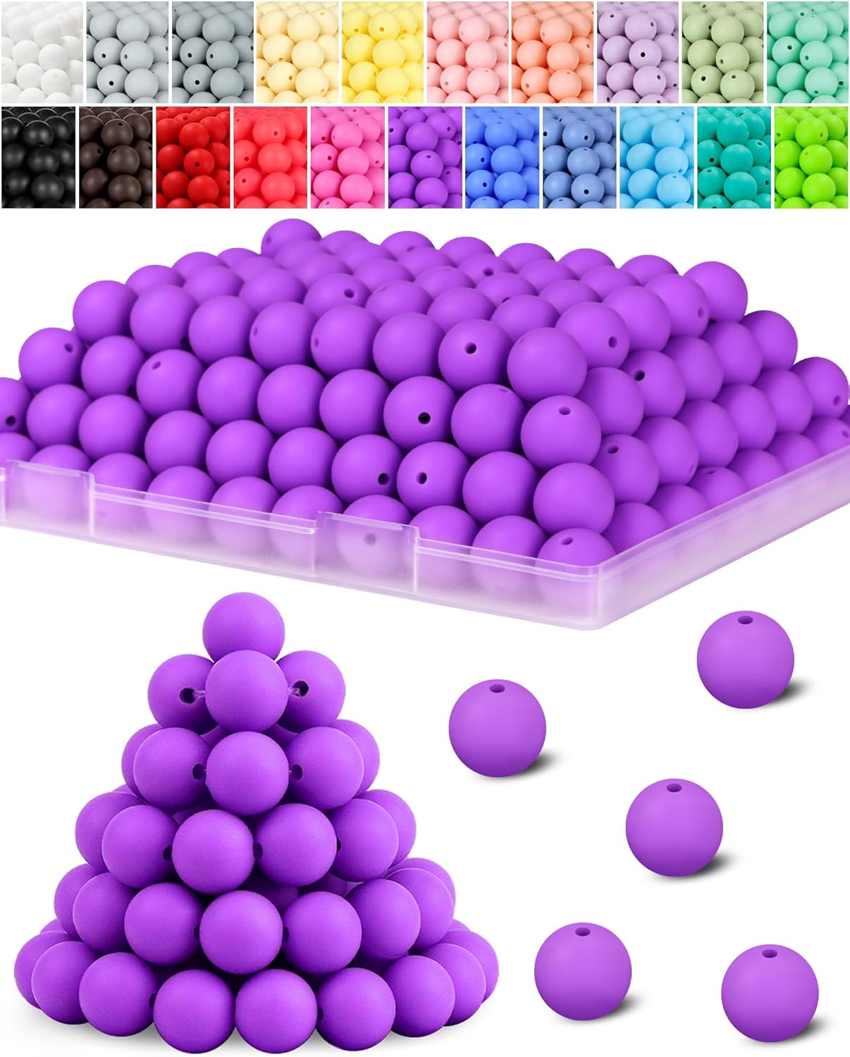 120PCS FIVEIZERO Silicone Beads for Keychain Making, 15mm Glacier Gray Round Silicone Rubber Focal Beads Bulk for DIY Crafts, Bracelets, Necklaces, and Pens