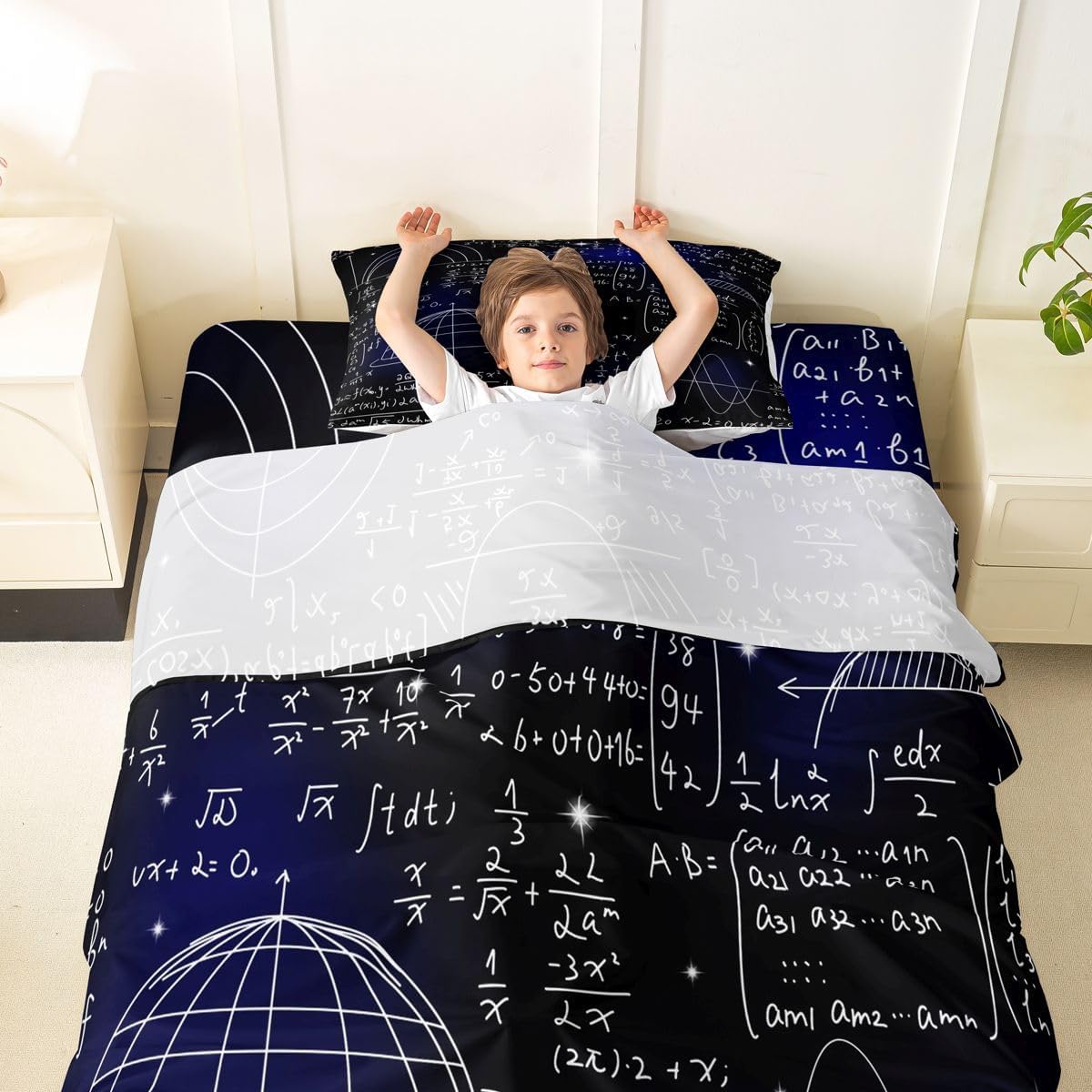 Erosebridal Science Theme Bed Sheets Set Full Size for Boys Girls Chemistry Periodic Table Print Sheet Set Chemical Subject Theme Sheets Teens Kids Math Science Atyle Fitted Sheet 4 Pcs