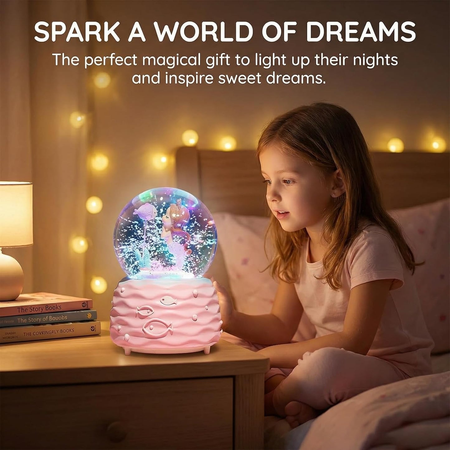 Snow Globe for Girls, 100MM Music Boxes with LED Lights, Automatic Snowflakes, Snow Globe for Home Decor, Birthday Christmas Valentines Gifts