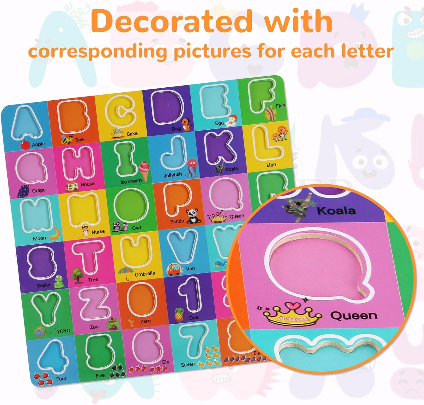 Alphabet Wooden Puzzles for Toddlers 3-5, Pack of 3 ABC, Number and Shape Puzzle, Preschool Educational Learning Toys with Puzzle Board & Letter Blocks for Girls Boys Ages 3 4 5 Years Old