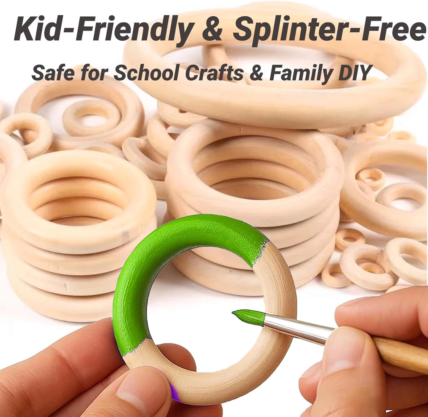 Wooden Rings for Crafts - 33pcs (3 Sizes: 3cm/5cm/7.5cm) - Unfinished Natural Wood Hoops for Macrame, DIY Jewelry, Wreath Making - Smooth & Splinter-Free for Kids & Adults