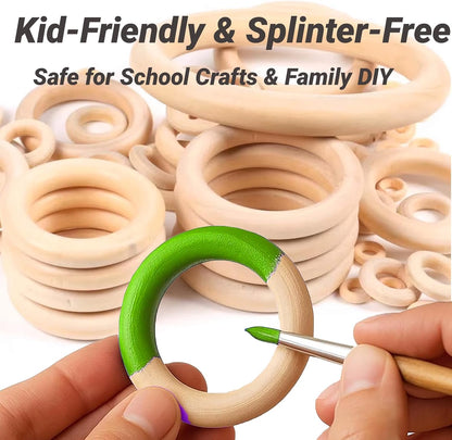 Wooden Rings for Crafts - 33pcs (3 Sizes: 3cm/5cm/7.5cm) - Unfinished Natural Wood Hoops for Macrame, DIY Jewelry, Wreath Making - Smooth & Splinter-Free for Kids & Adults