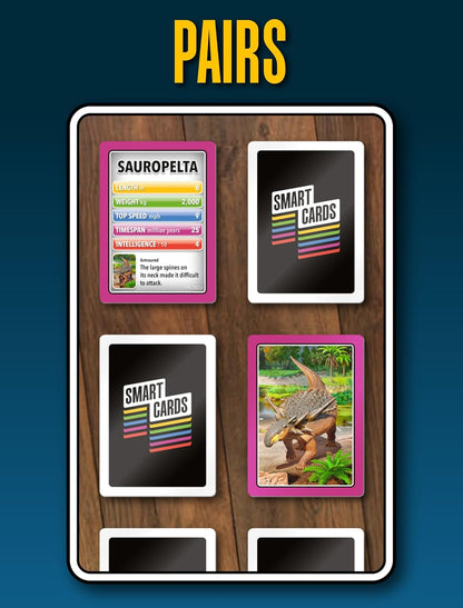 SMART CARDS DINOSAURS Card Game - Matching Pairs, Snap, Trumps, Rummy, Happy Families (7 Games To Play) | Travel Game, Gift, Stocking Stuffer | for Adults, Kids, Boys, Girls | Age 5+, 1-8 Players