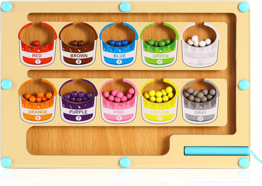Magnetic Color and Number Maze Montessori Toys Wooden Color Sorting Matching Counting Magnet Puzzle Board Learning & Educational Toys for 3+ Years Old Boys Girls