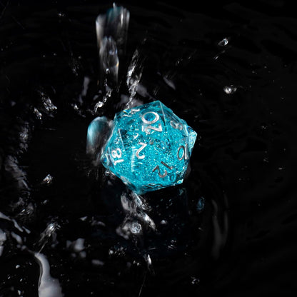 YEMEKO Beholder'S Eye D20 Dice Dragon Eye DND 22MM Single with Resin Sharp Edge 20 Sided D&D Handmade Polyhedral for Dungeons and Dragons, RPG, Roleplaying Games MTG Table Games(Blue Gold)