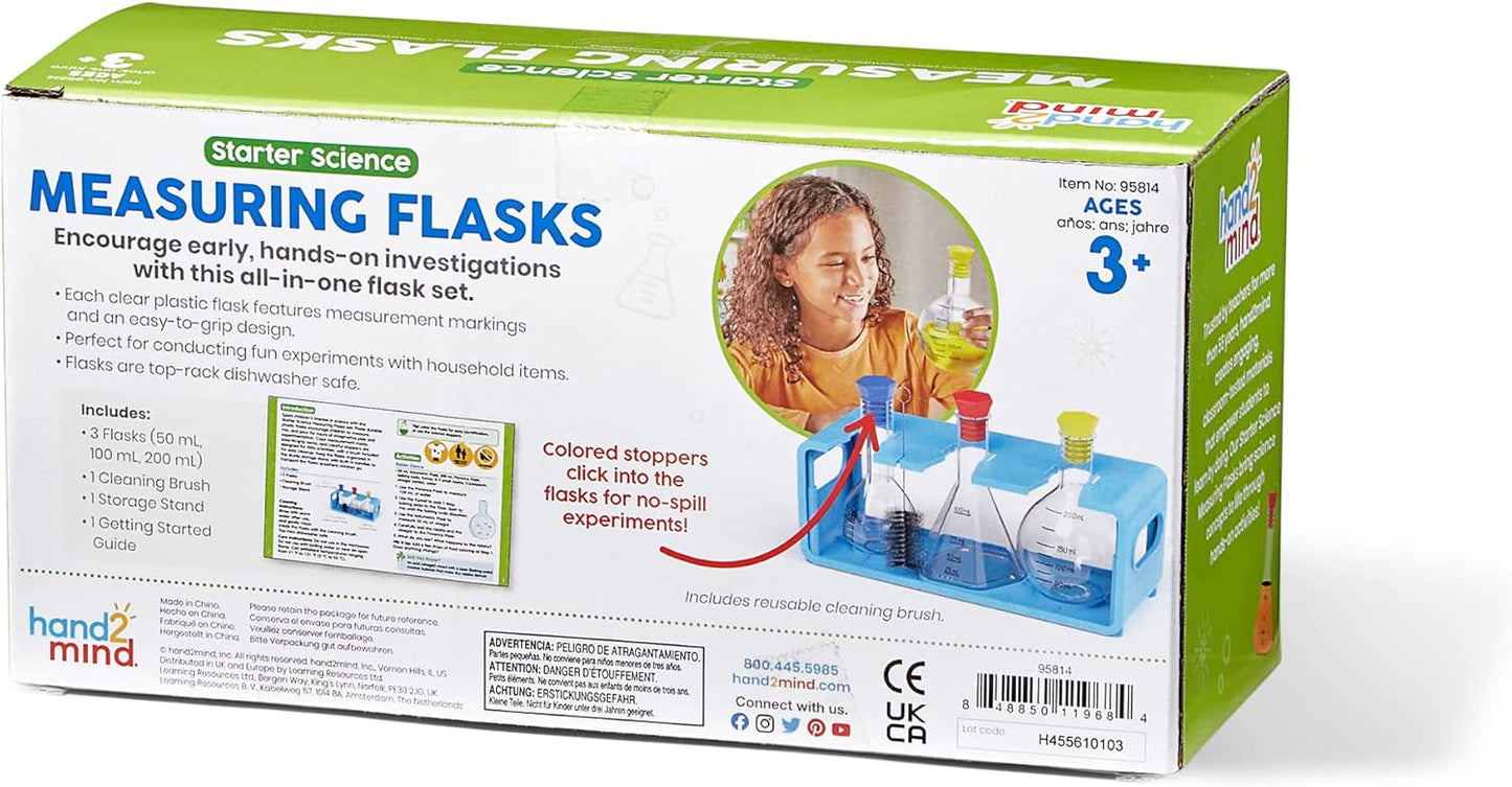 Hand2Mind Starter Science Measuring Flask Set - Plastic Beakers, Measuring Toys, Kids Chemistry Set, Educational Science Kits, Classroom Science Supplies