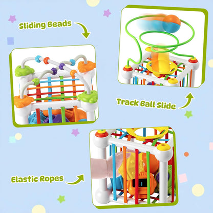 Aprilwolf Montessori Sensory Cube for Toddlers 18 Months + | Educational Activity Center with Elastic Sides | Baby Learning Toys, Wonderful Gift for Birthday Boys & Girls