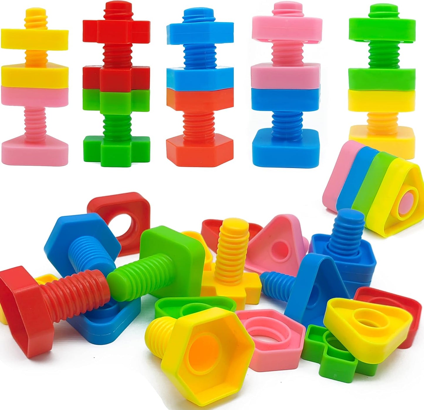 Jumbo Nuts and Bolts for Toddlers - 40 Pcs Screw Toys for Toddlers 3 - Occupational Therapy Toy with Storage Tote and Book - Shape Sorter Fine Motor Toy - Manipulatives for Preschoolers