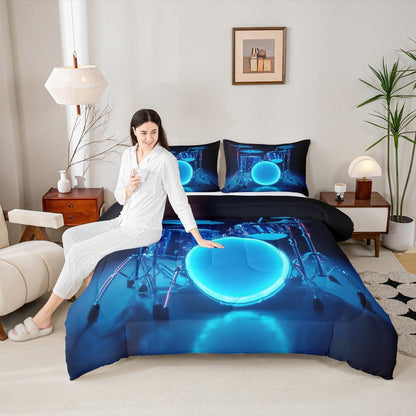 Erosebridal Drum Kit 3D Print Kids Comforter Sets Rock Music Themed Full Bedding Set for Boys Girls Musical Pattern Comforter Set,Colorful Retro Style Quilt Duvet 3 Pcs