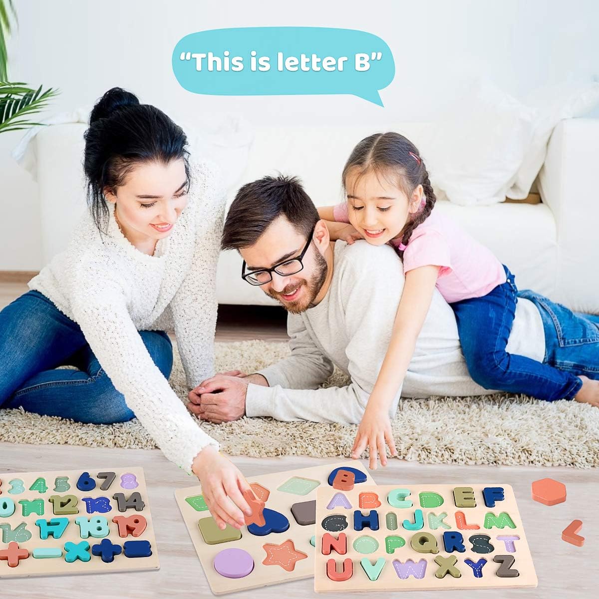 Wooden Puzzles for Toddlers, Voamuw Alphabet Number Shape Learning Puzzle for Kids Ages 3 4 5, Montessori Toys Preschool Education Chunky Jigsaw for Boys and Girls