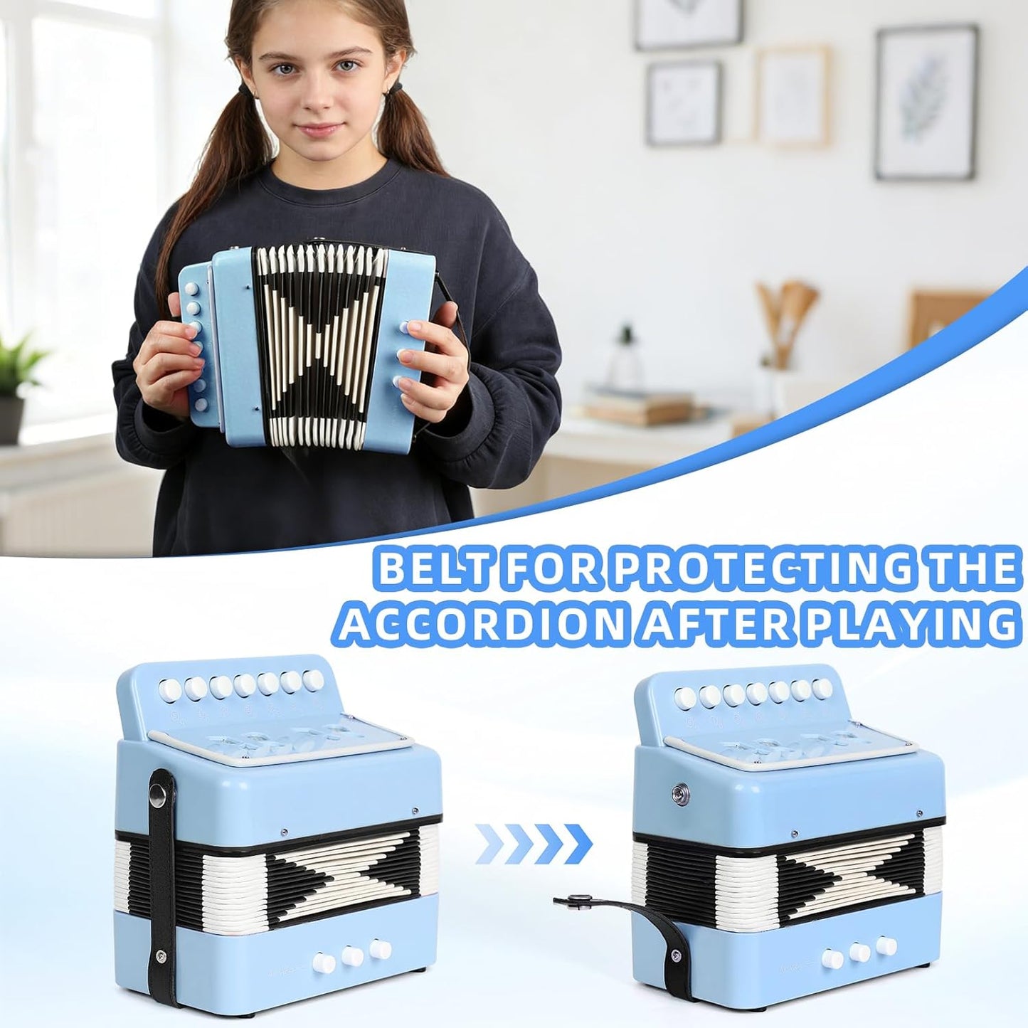 10 Keys Kids Accordion, Horse Button Accordion Toys Accordian Mini Musical Instruments Button for Child Children Kids Toddlers Beginners (Light Pink)